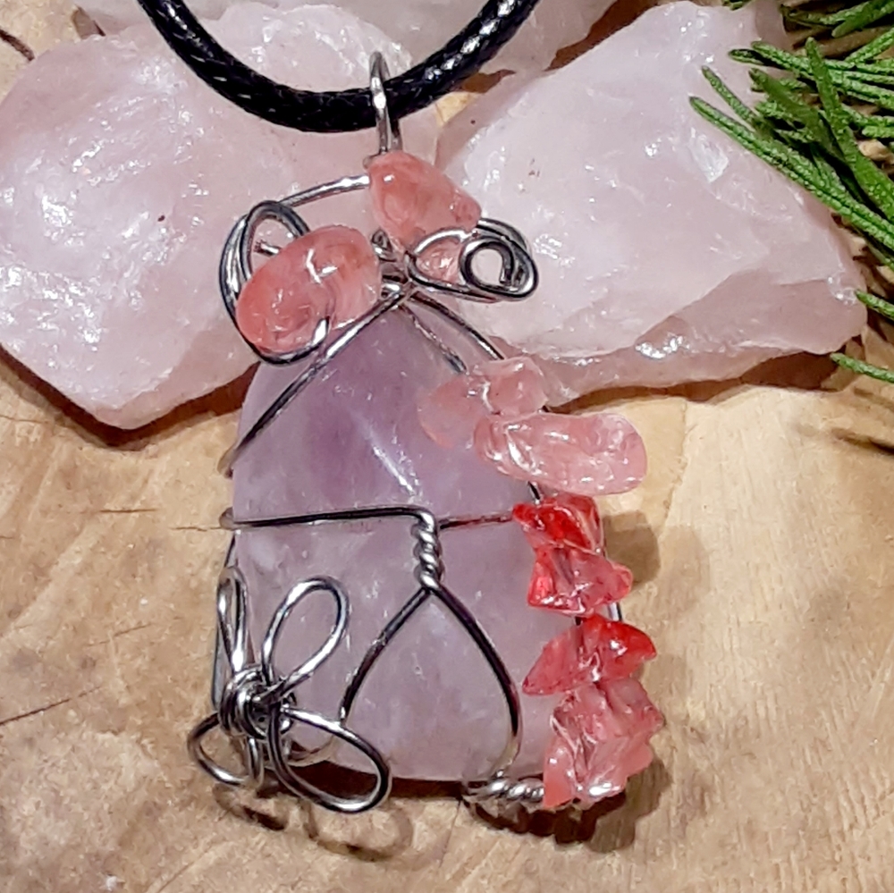 SOLD SALE!!! Calming Amethyst & Strawberry Quartz Crystal Pendant Necklace